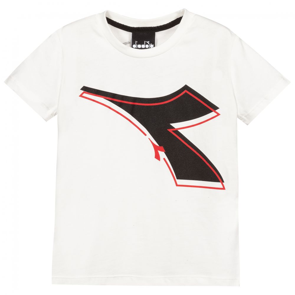Diadora-Boys White Cotton T-Shirt | Childrensalon Outlet