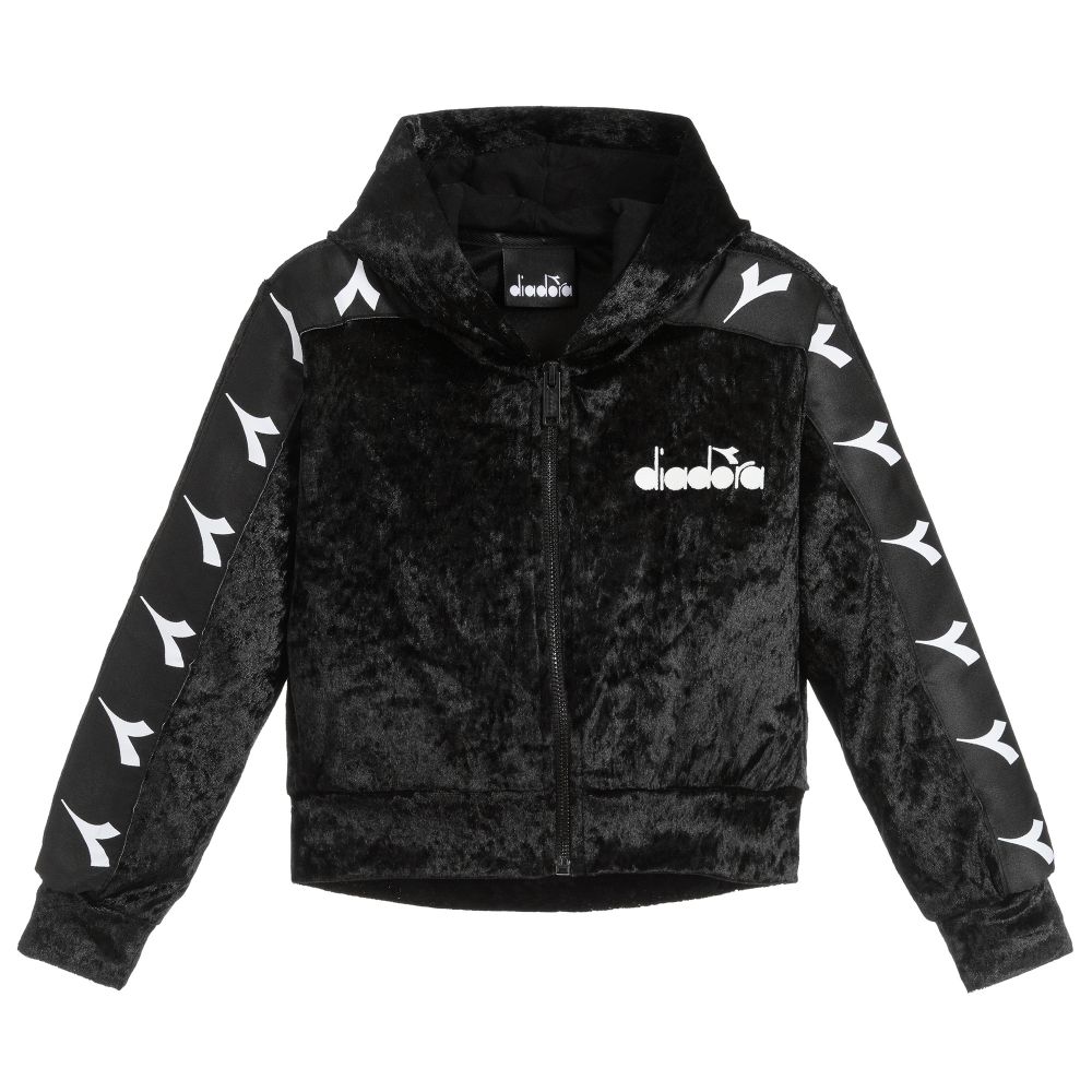 Diadora-توب بسحّاب جيرسي لون أسود للبنات | Childrensalon Outlet