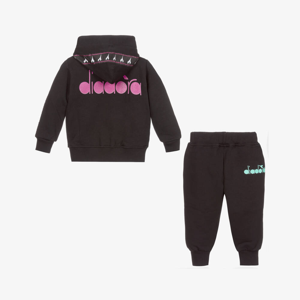 Diadora-Girls Cotton Black Tracksuit | Childrensalon Outlet