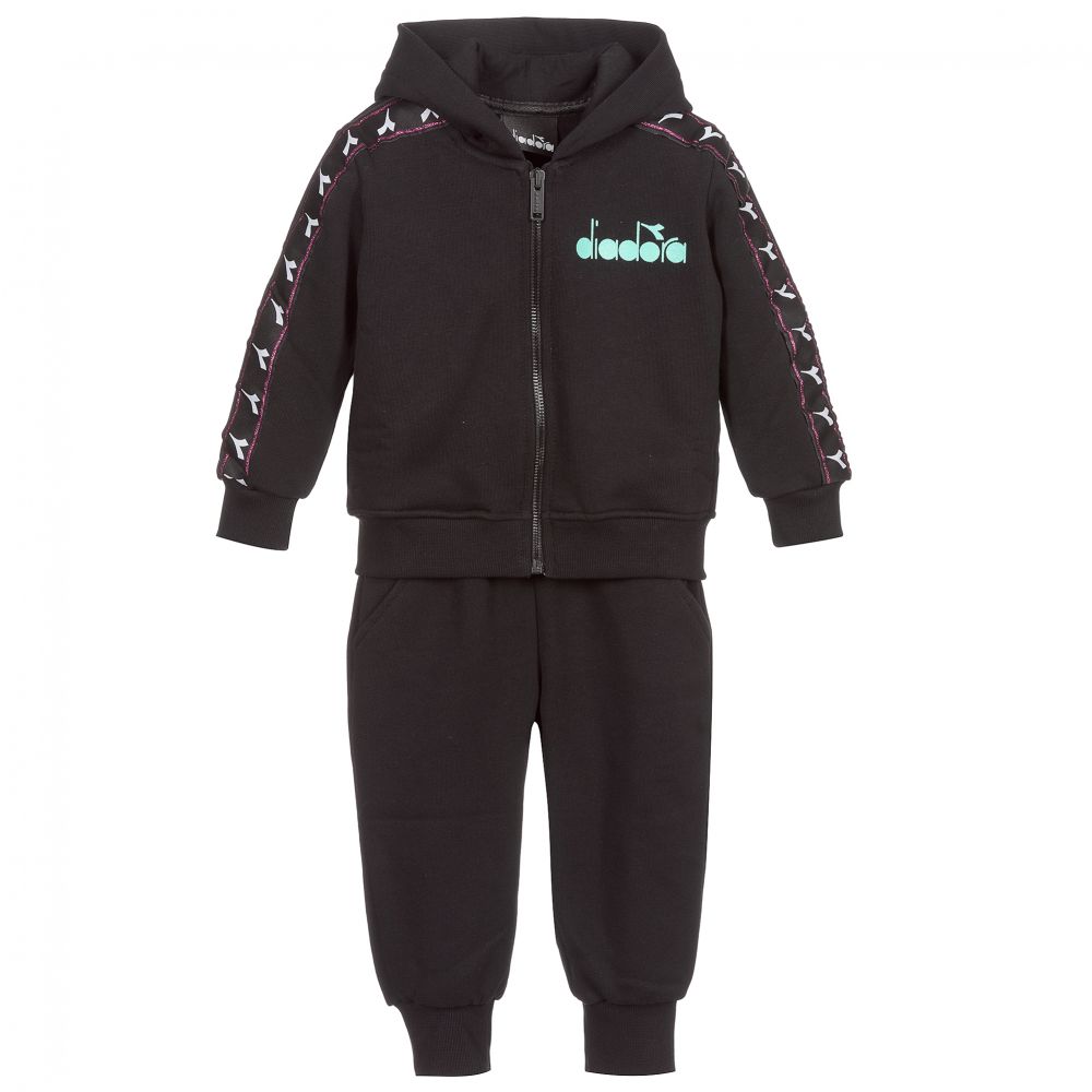 Diadora - Girls Cotton Black Tracksuit | Childrensalon