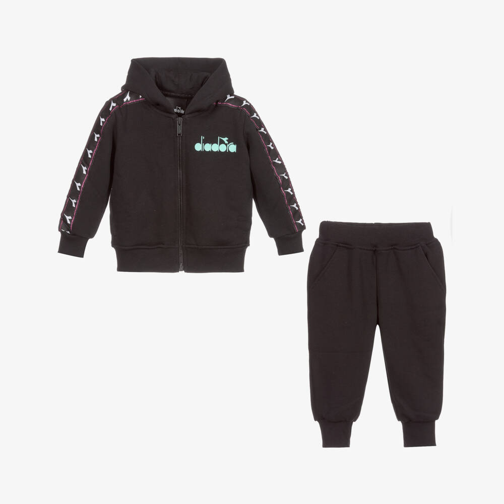 Diadora-Girls Cotton Black Tracksuit | Childrensalon Outlet