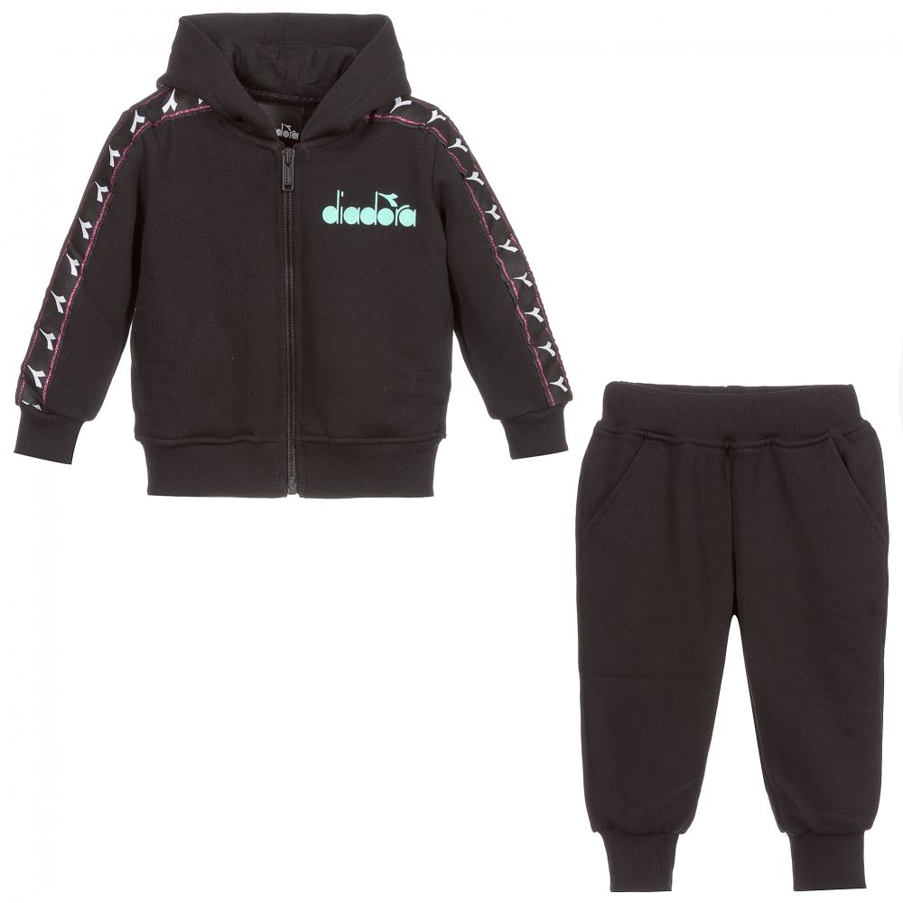 Diadora-Girls Cotton Black Tracksuit | Childrensalon Outlet