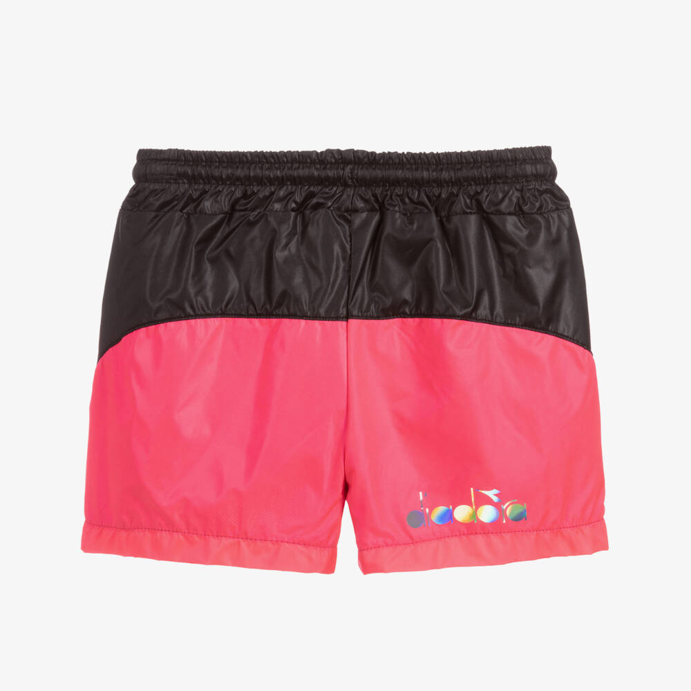 Diadora-Teen Black & Pink Logo Shorts | Childrensalon Outlet