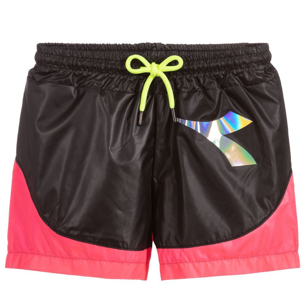 Diadora-Teen Black & Pink Logo Shorts | Childrensalon Outlet