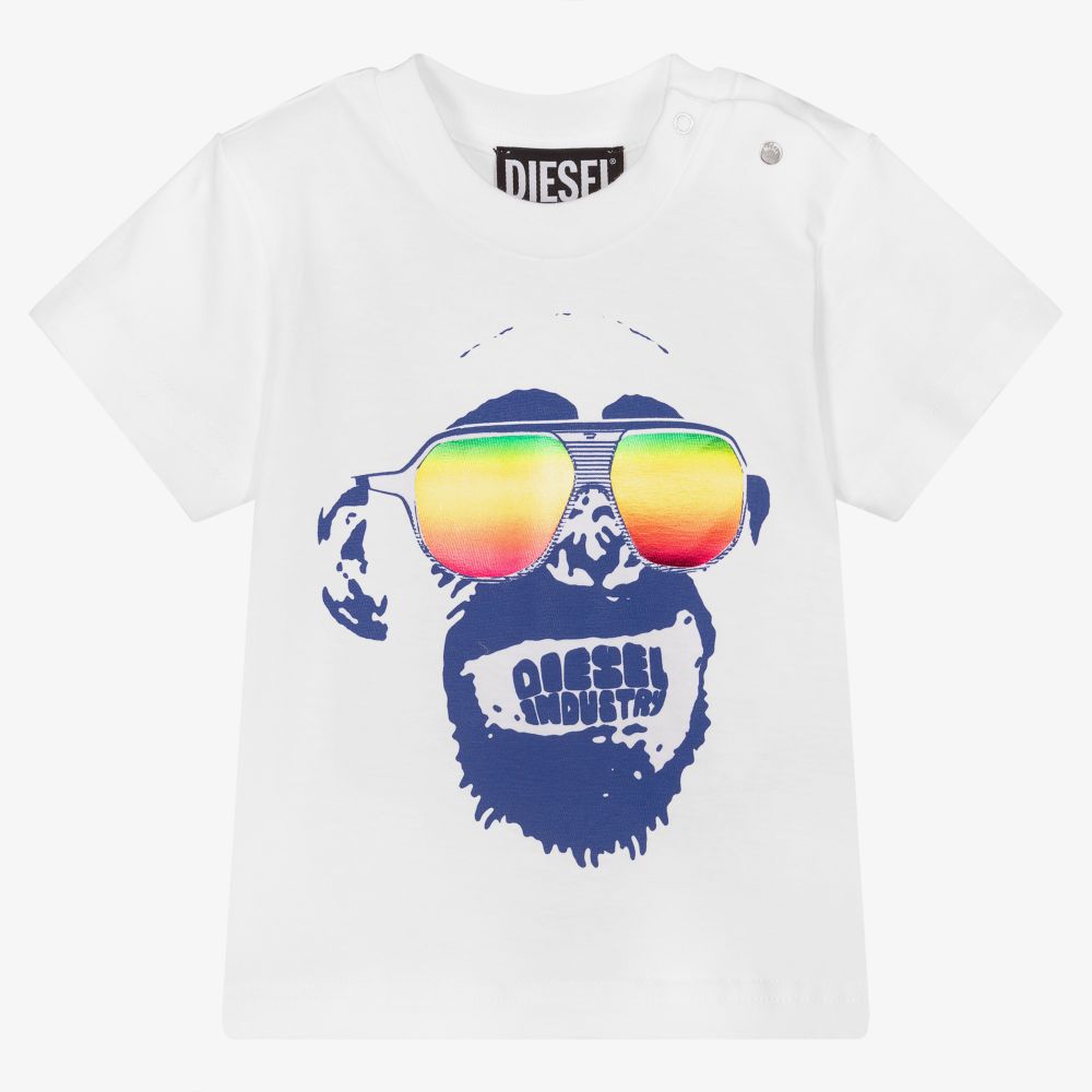 Diesel - Baby Boys White Cotton T-Shirt | Childrensalon