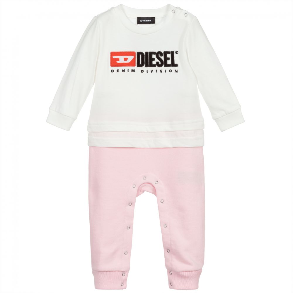 Diesel - Baby Girls Ivory & Pink Romper | Childrensalon