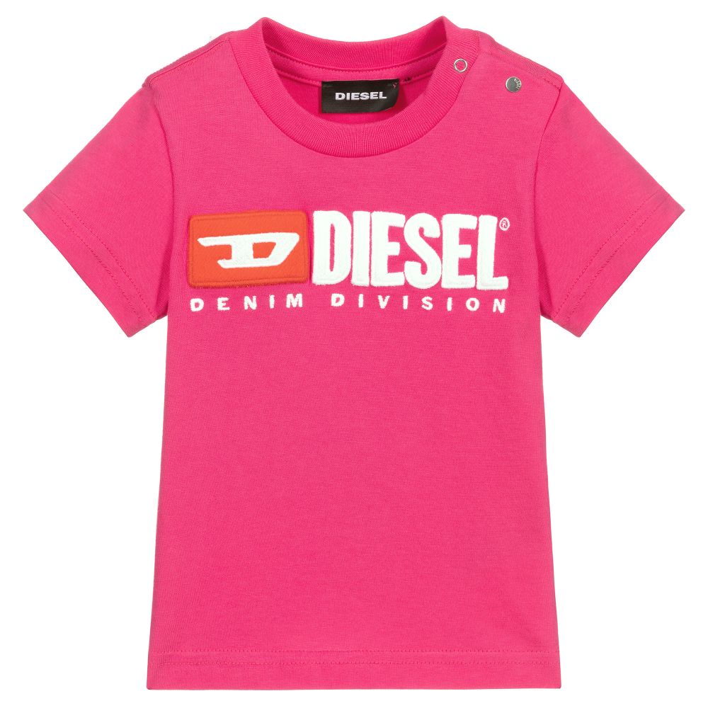 Diesel - Baby Girls Pink Logo T-Shirt | Childrensalon