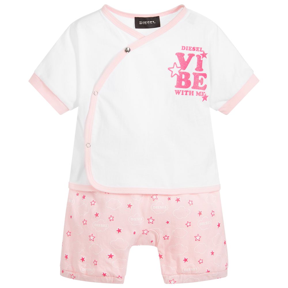 Diesel - Baby Girls Pink Shorts Set | Childrensalon