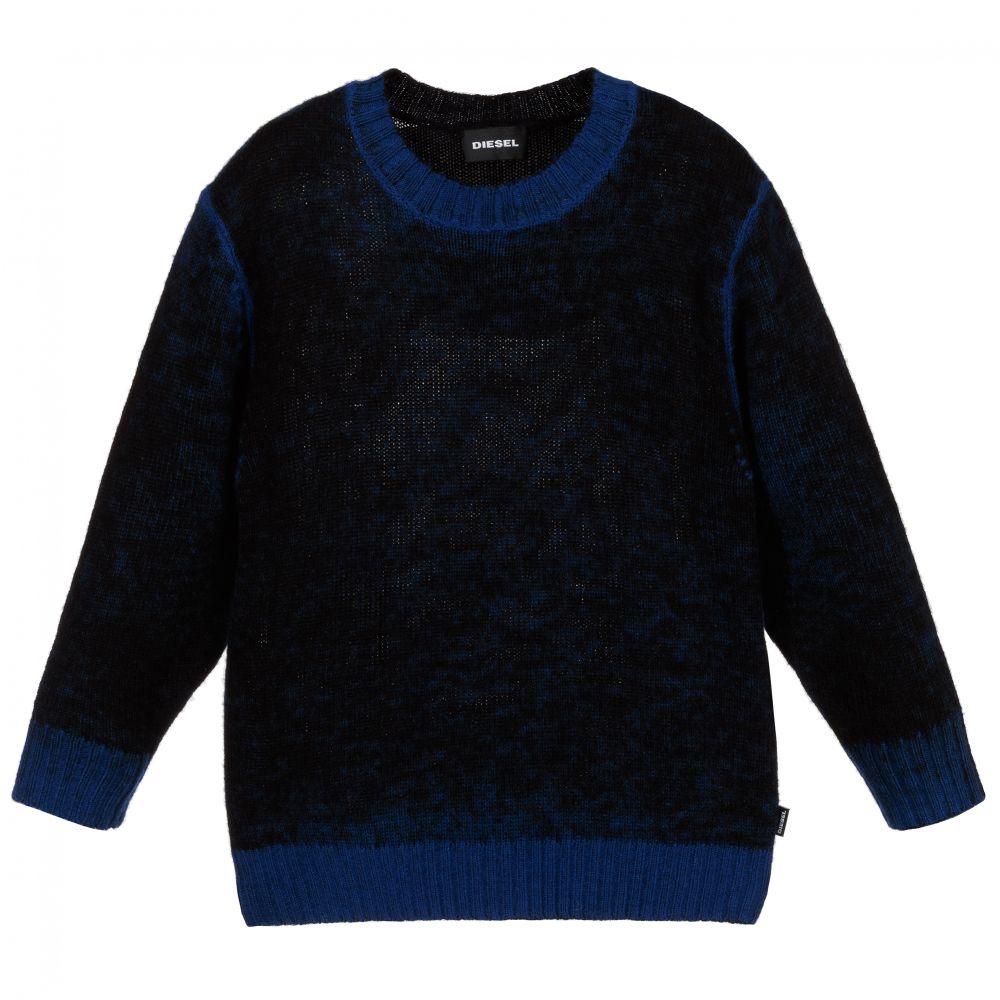 Diesel - Black & Blue Wool Knit Jumper | Childrensalon