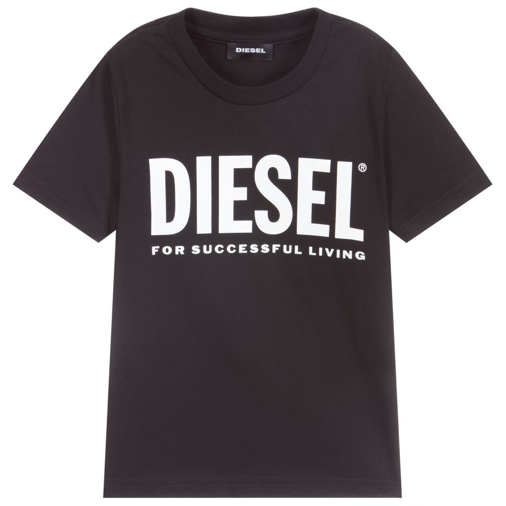 Diesel - Black Cotton Logo T-Shirt | Childrensalon