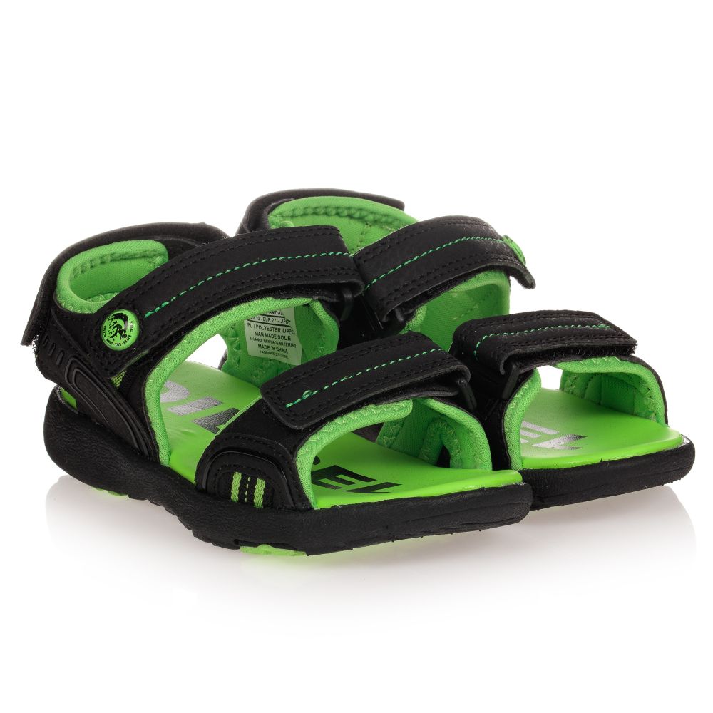 Diesel - Black & Green Strap Sandals | Childrensalon