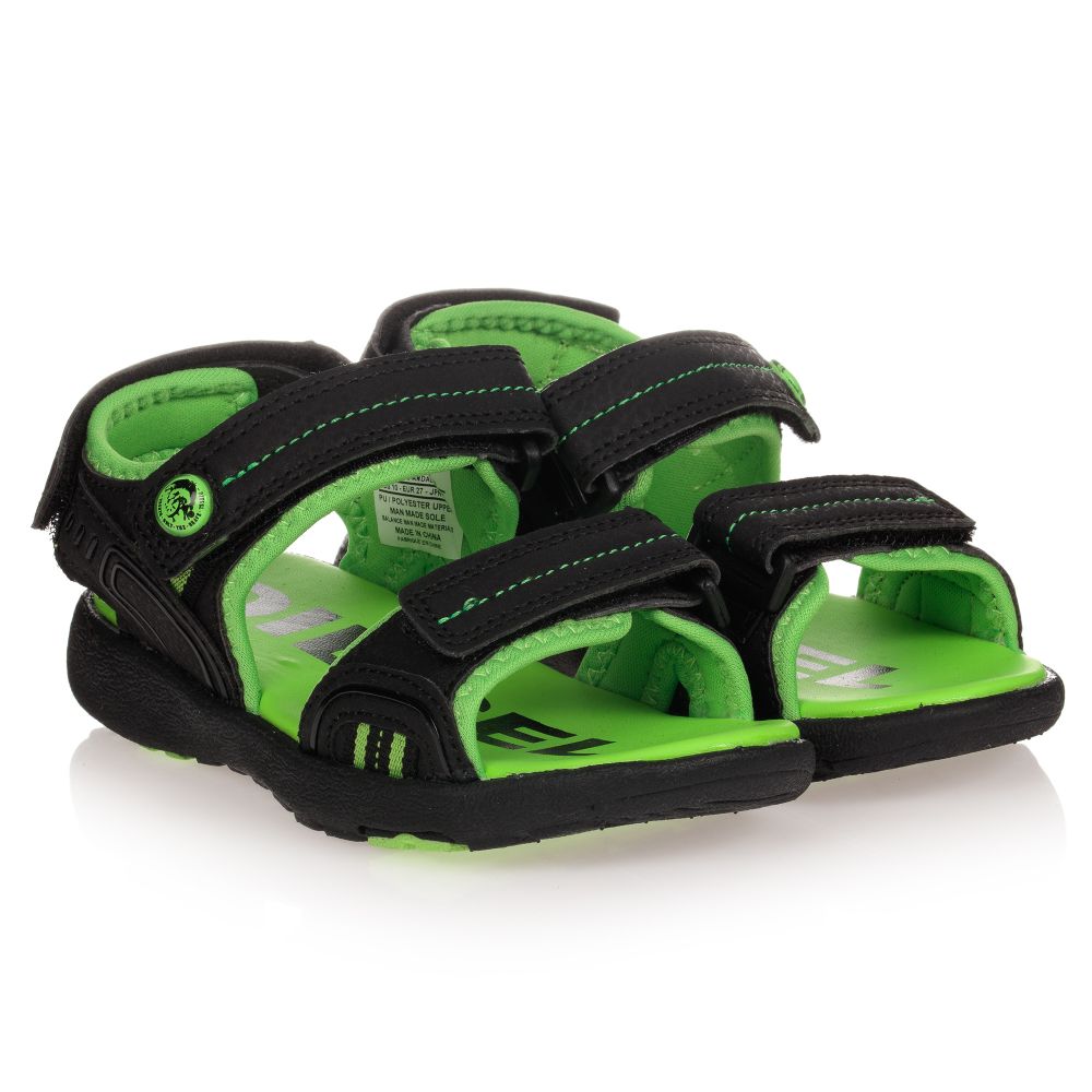 Black Green Strap Sandals