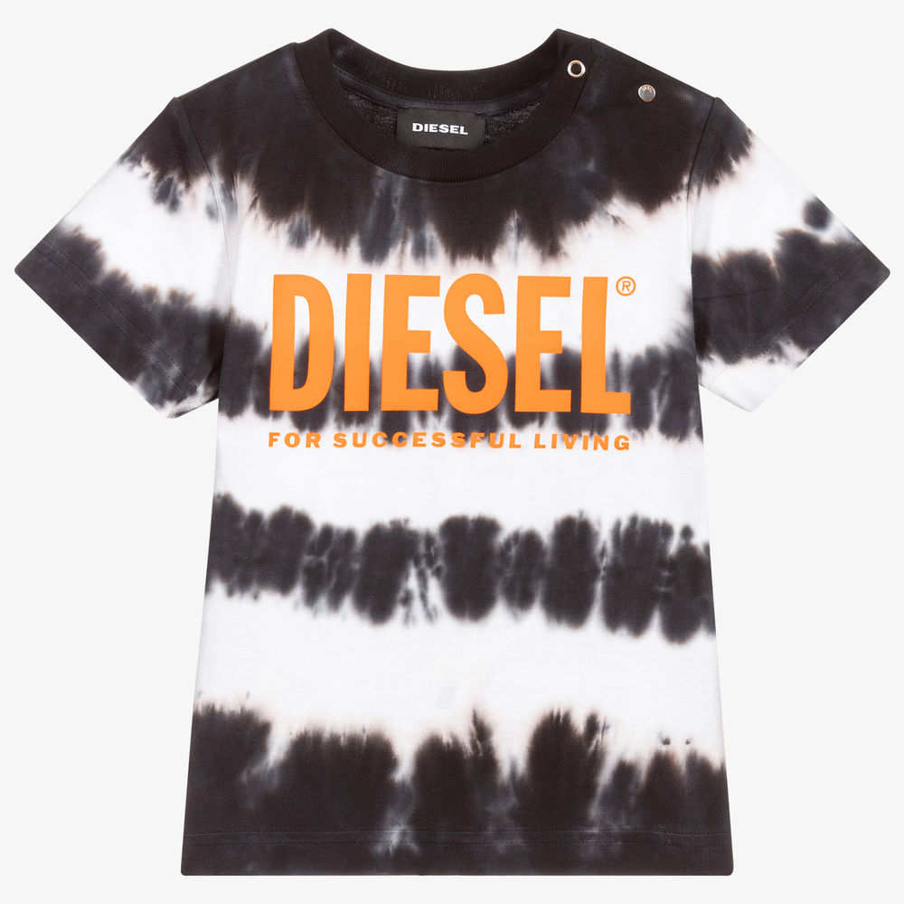 Diesel - Черно-кремовая футболка с эффектом тай-дай | Childrensalon