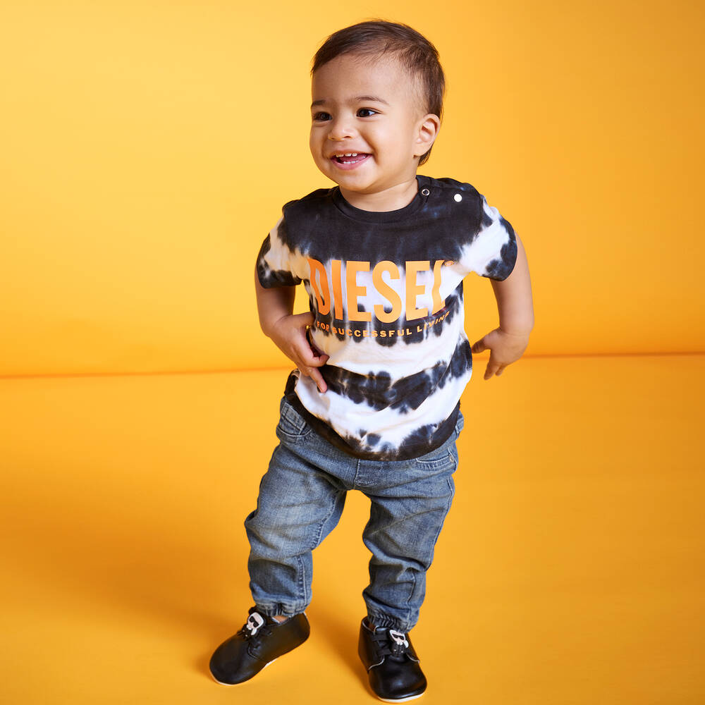 Diesel-Black & Ivory Tie-Dye T-Shirt | Childrensalon Outlet