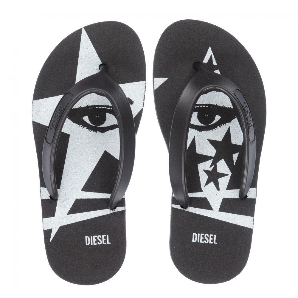 Diesel - Black Logo Flip-Flops | Childrensalon