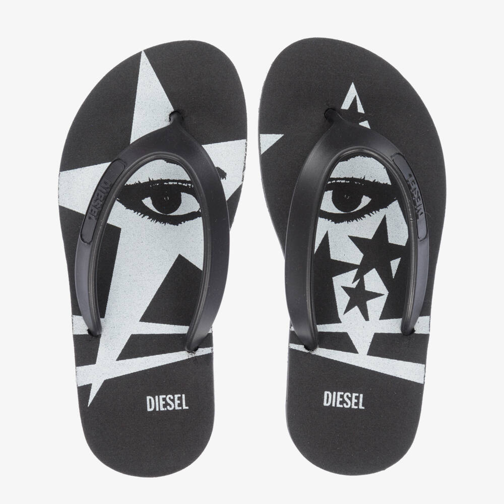 Diesel-Black Logo Flip-Flops | Childrensalon Outlet