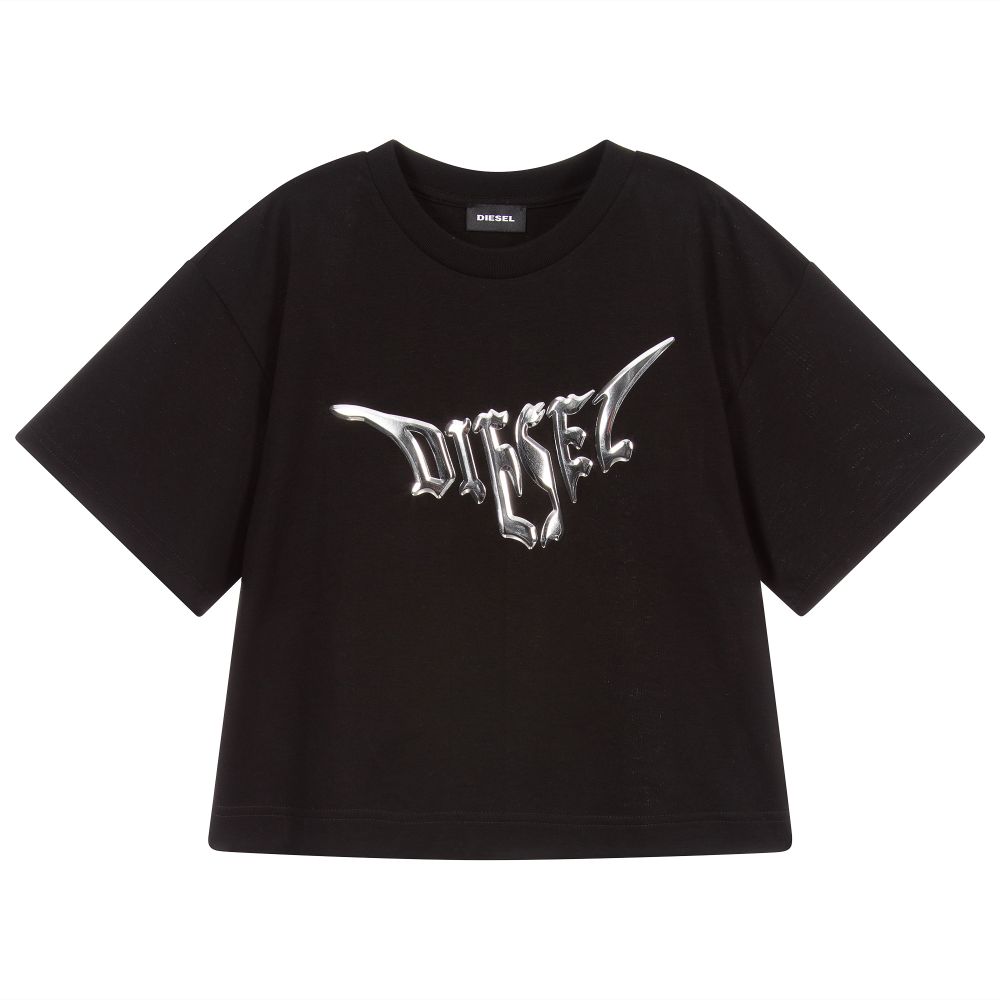 Diesel - Baumwoll-T-Shirt in Schwarz und Silber  | Childrensalon