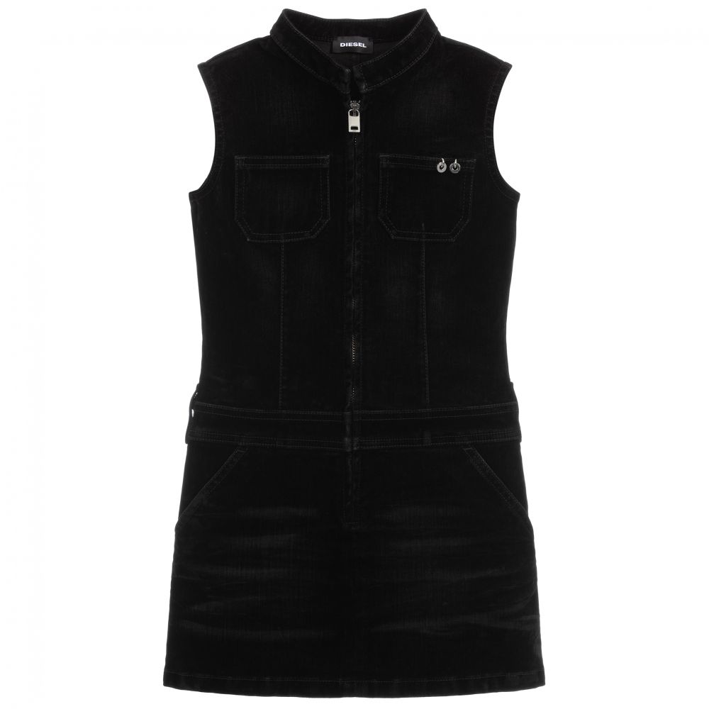 Diesel - Black Velvet Denim Dress | Childrensalon