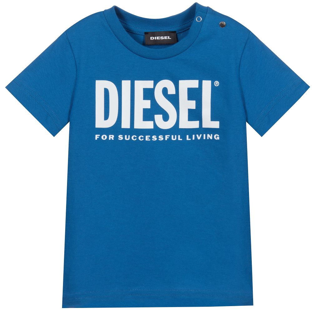 Diesel - تيشيرت أطفال ولادي قطن لون أزرق وأبيض | Childrensalon