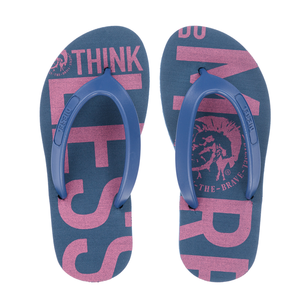 Diesel - Blue Logo Flip-Flops | Childrensalon