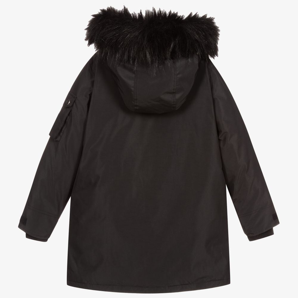 Diesel-Boys Black Hooded Parka Coat | Childrensalon Outlet