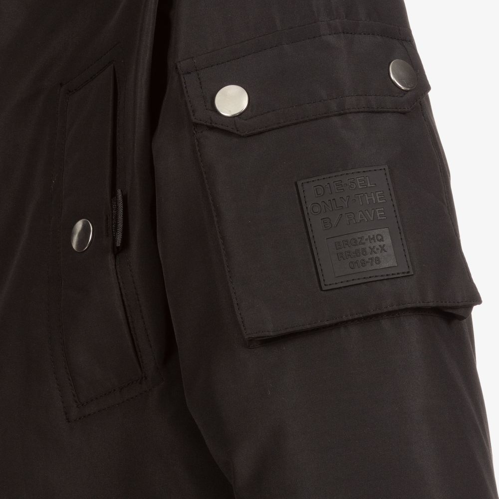 Diesel-Boys Black Hooded Parka Coat | Childrensalon Outlet