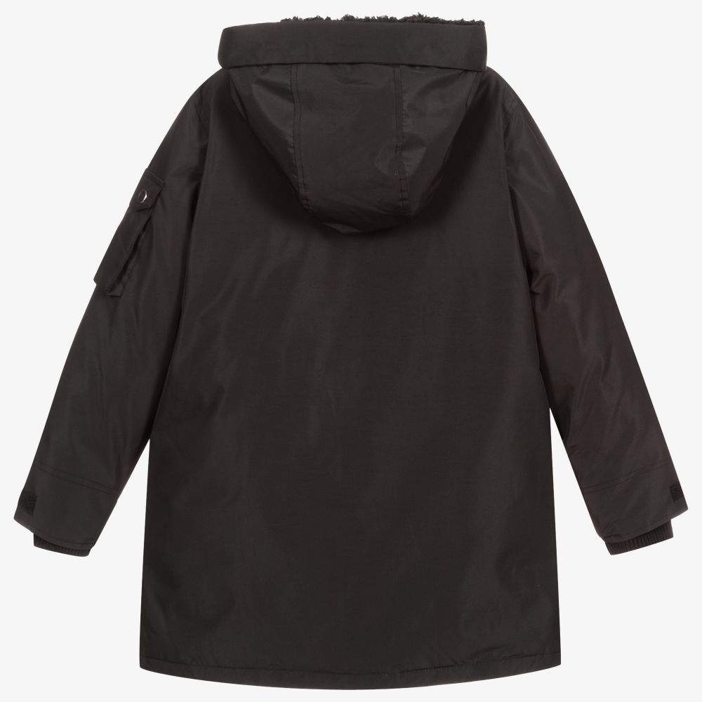 Diesel-Boys Black Hooded Parka Coat | Childrensalon Outlet