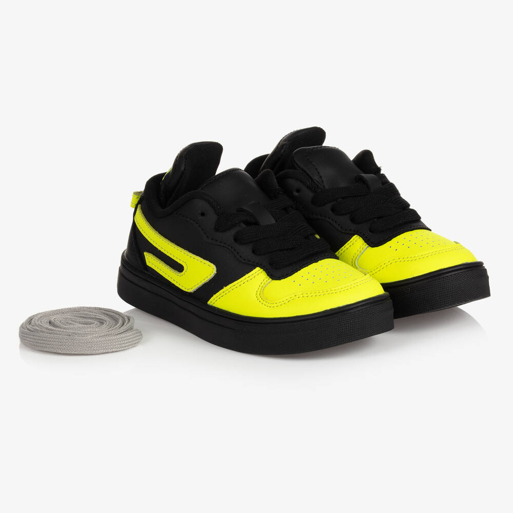 Diesel - Boys Black & Yellow Trainers | Childrensalon