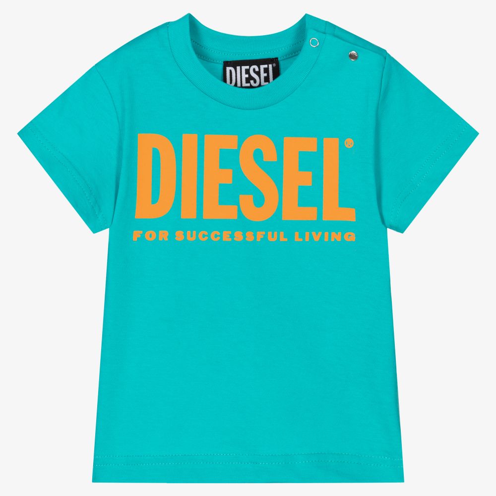Diesel - تيشيرت أطفال ولادي قطن جيرسي لون أزرق تركواز | Childrensalon
