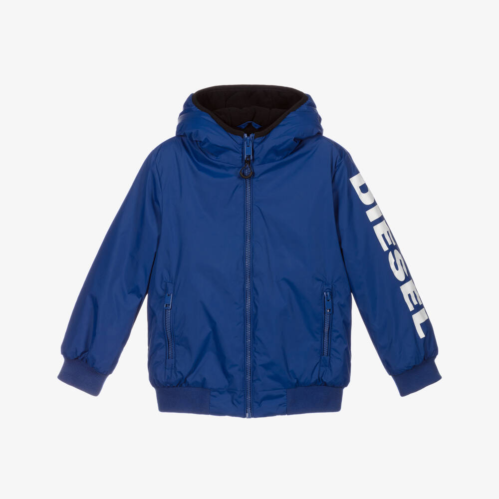 Diesel-Boys Blue Logo Hooded Jacket | Childrensalon Outlet