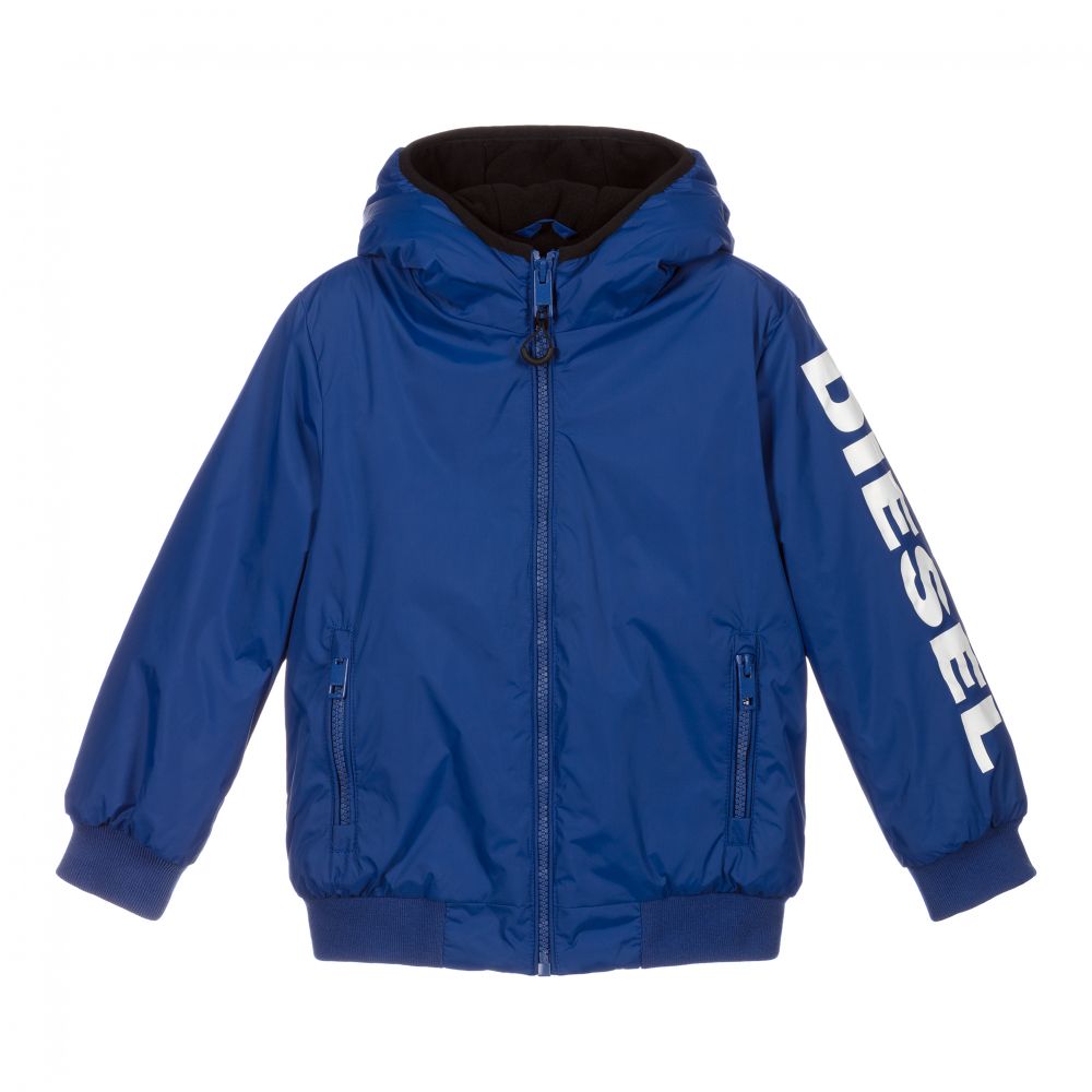 Diesel - Boys Blue Logo Hooded Jacket | Childrensalon