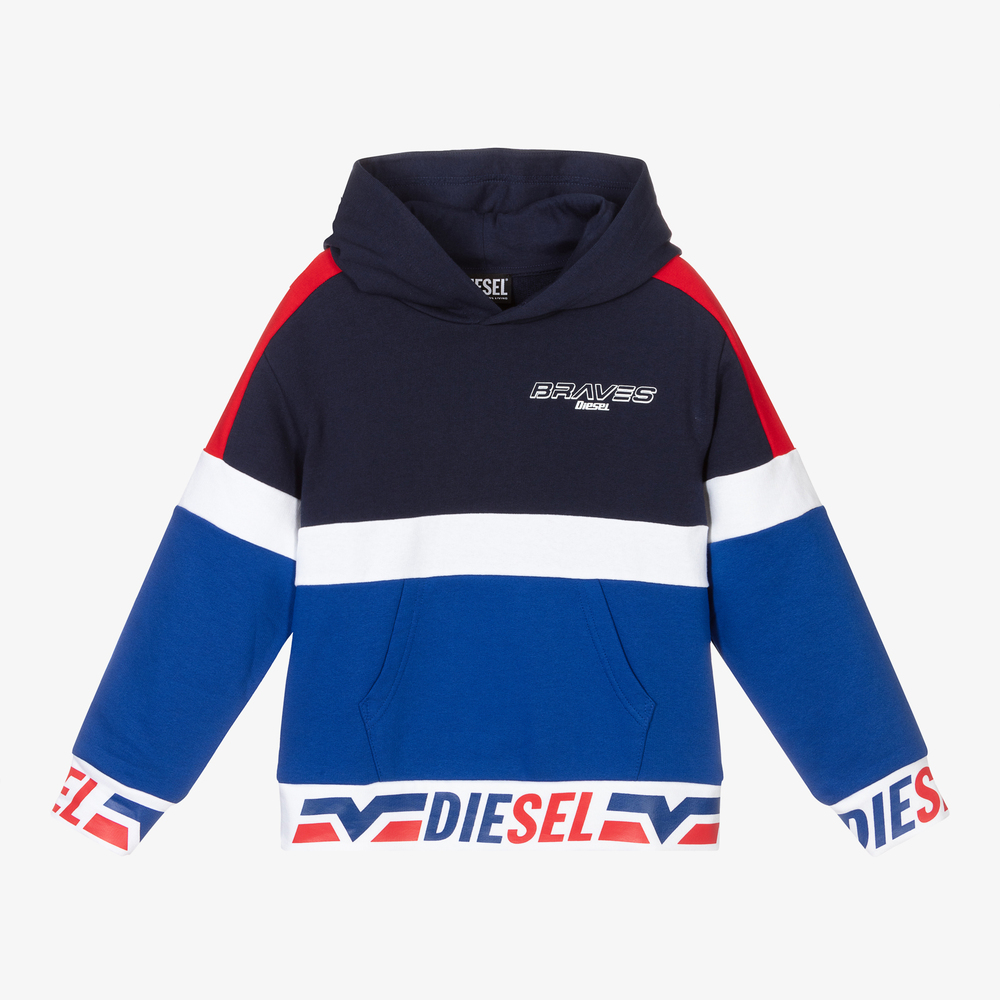 Diesel - Boys Blue & Red Cotton Hoodie | Childrensalon