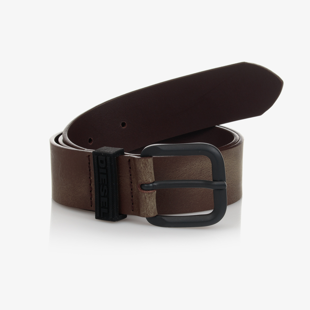 Diesel - Boys Brown Leather Logo Belt | Childrensalon Outlet