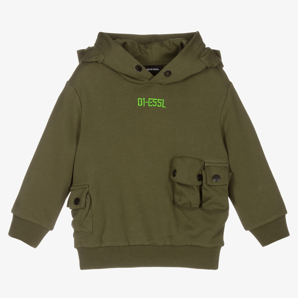 Diesel - Sweat à capuche vert en coton Garçon | Childrensalon