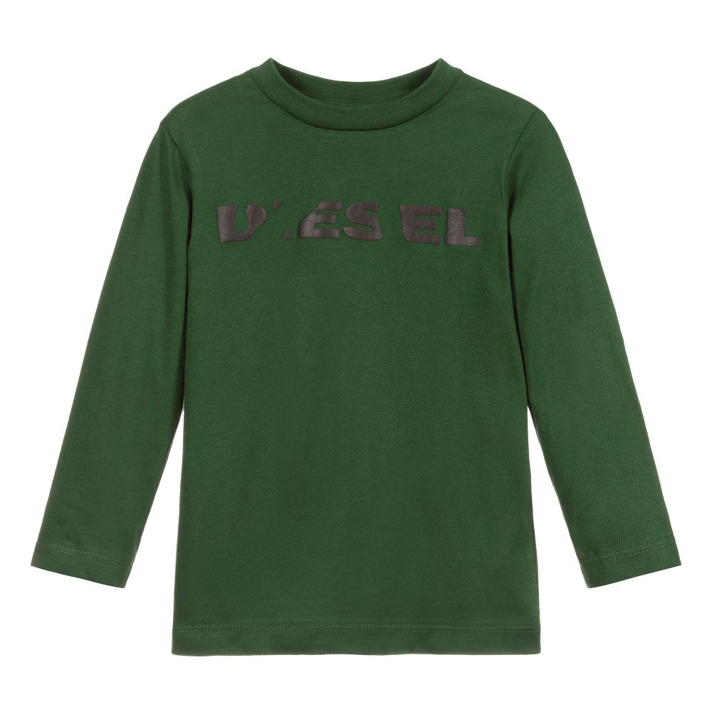 Diesel - Boys Green Cotton Logo Top | Childrensalon