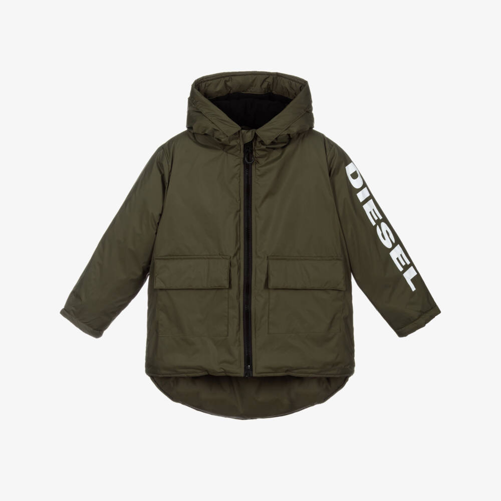 Diesel-Boys Khaki Green Logo Coat | Childrensalon Outlet