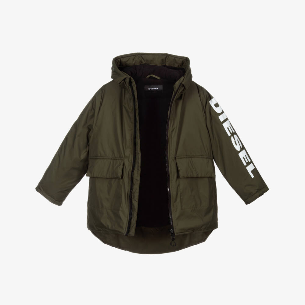 Diesel-Boys Khaki Green Logo Coat | Childrensalon Outlet