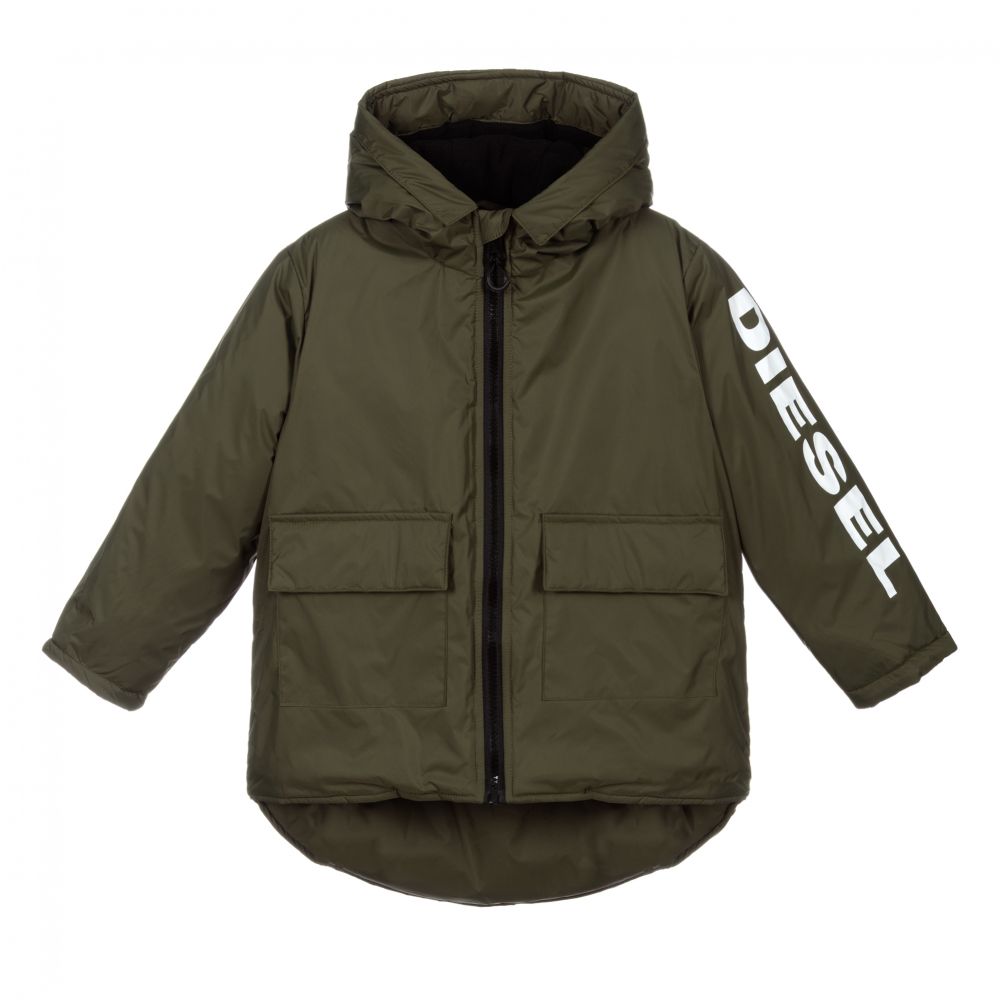 Diesel - Boys Khaki Green Logo Coat | Childrensalon