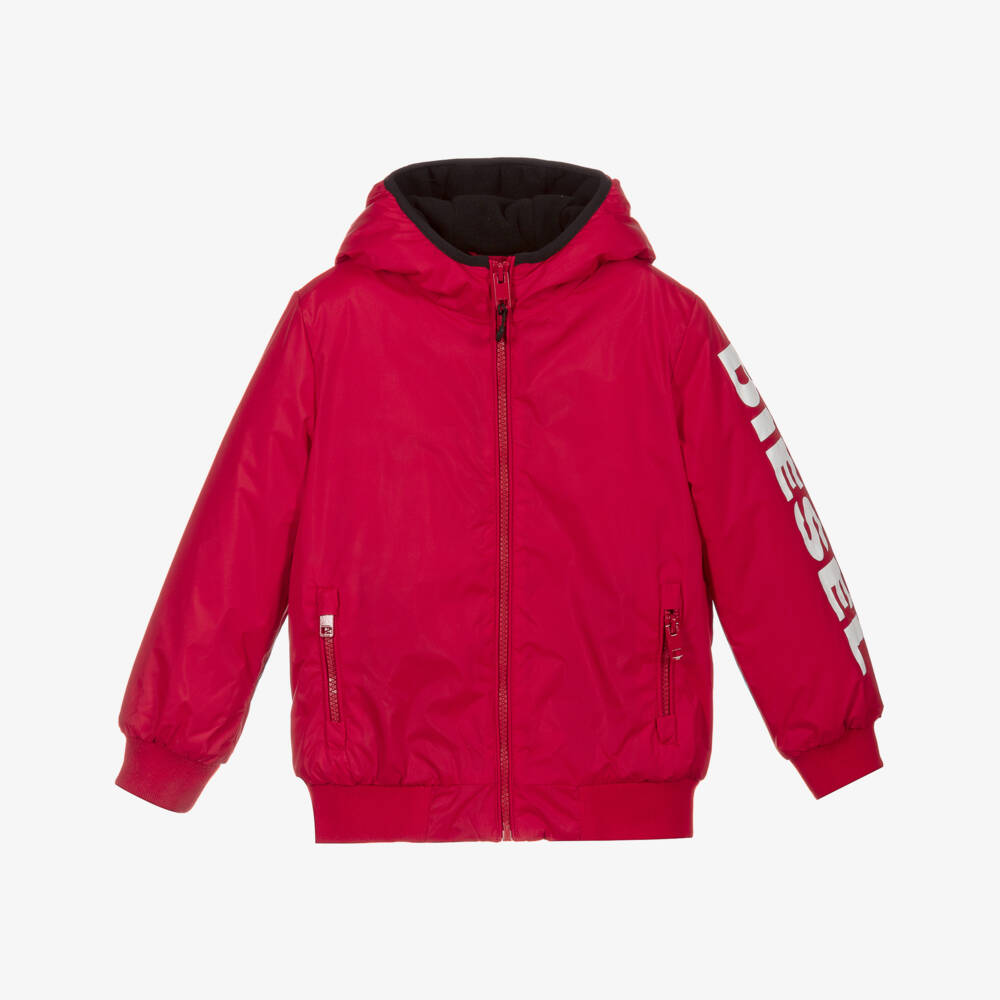 Diesel-Boys Red Logo Hooded Jacket | Childrensalon Outlet