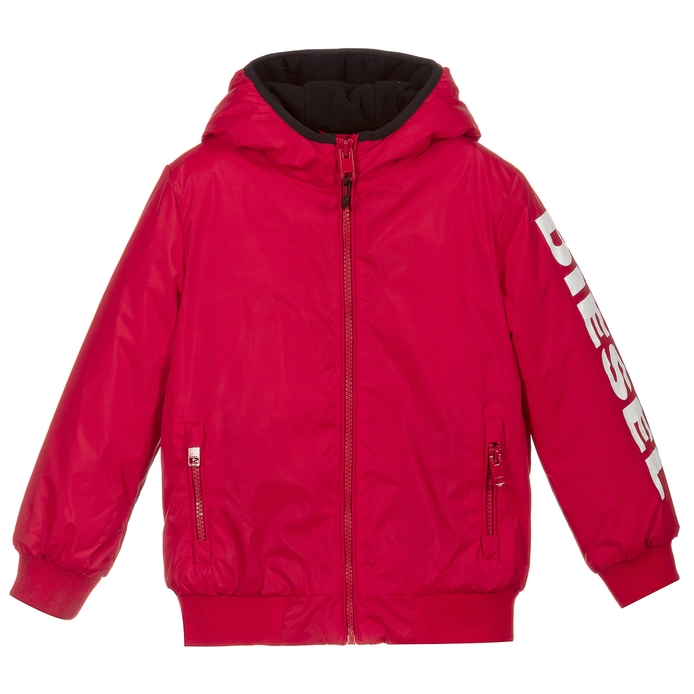 Diesel - Boys Red Logo Hooded Jacket | Childrensalon