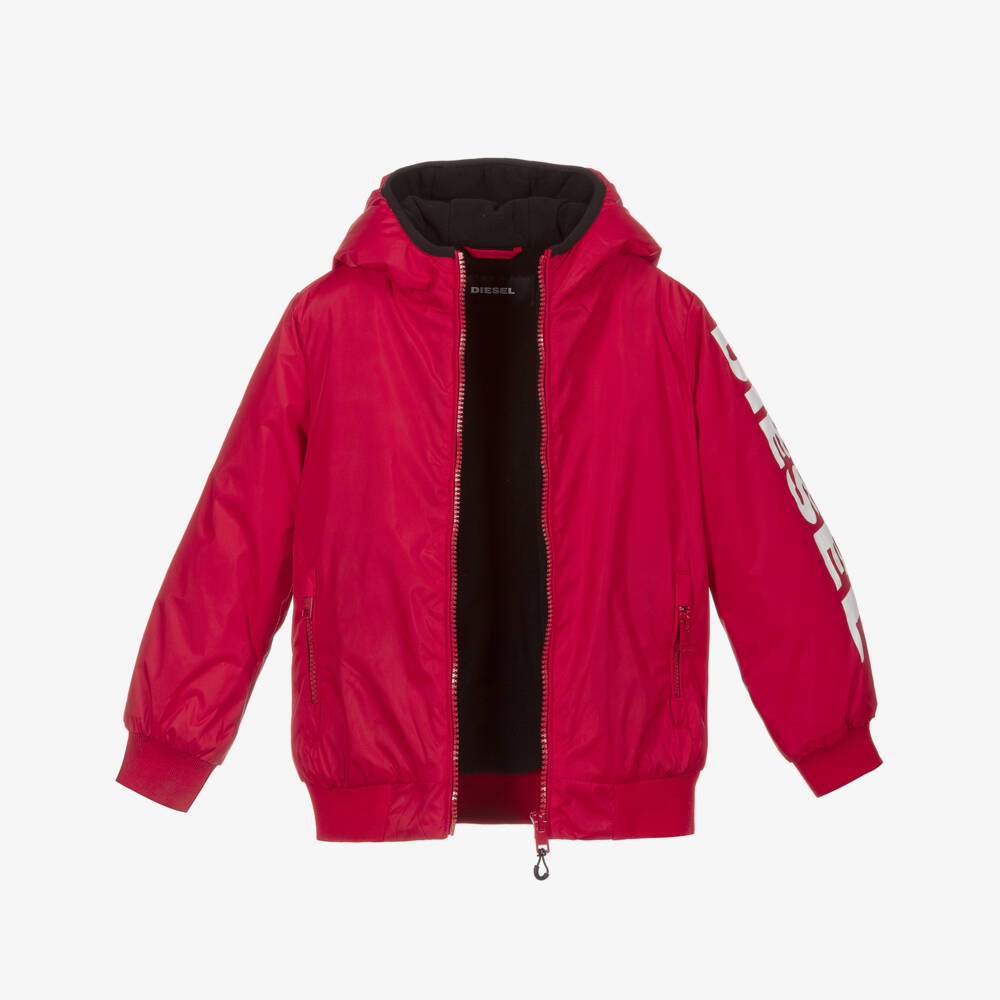 Diesel-Boys Red Logo Hooded Jacket | Childrensalon Outlet