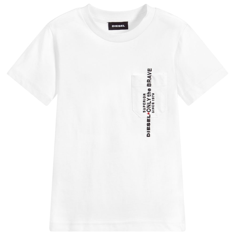 Diesel - Boys White Cotton T-Shirt | Childrensalon