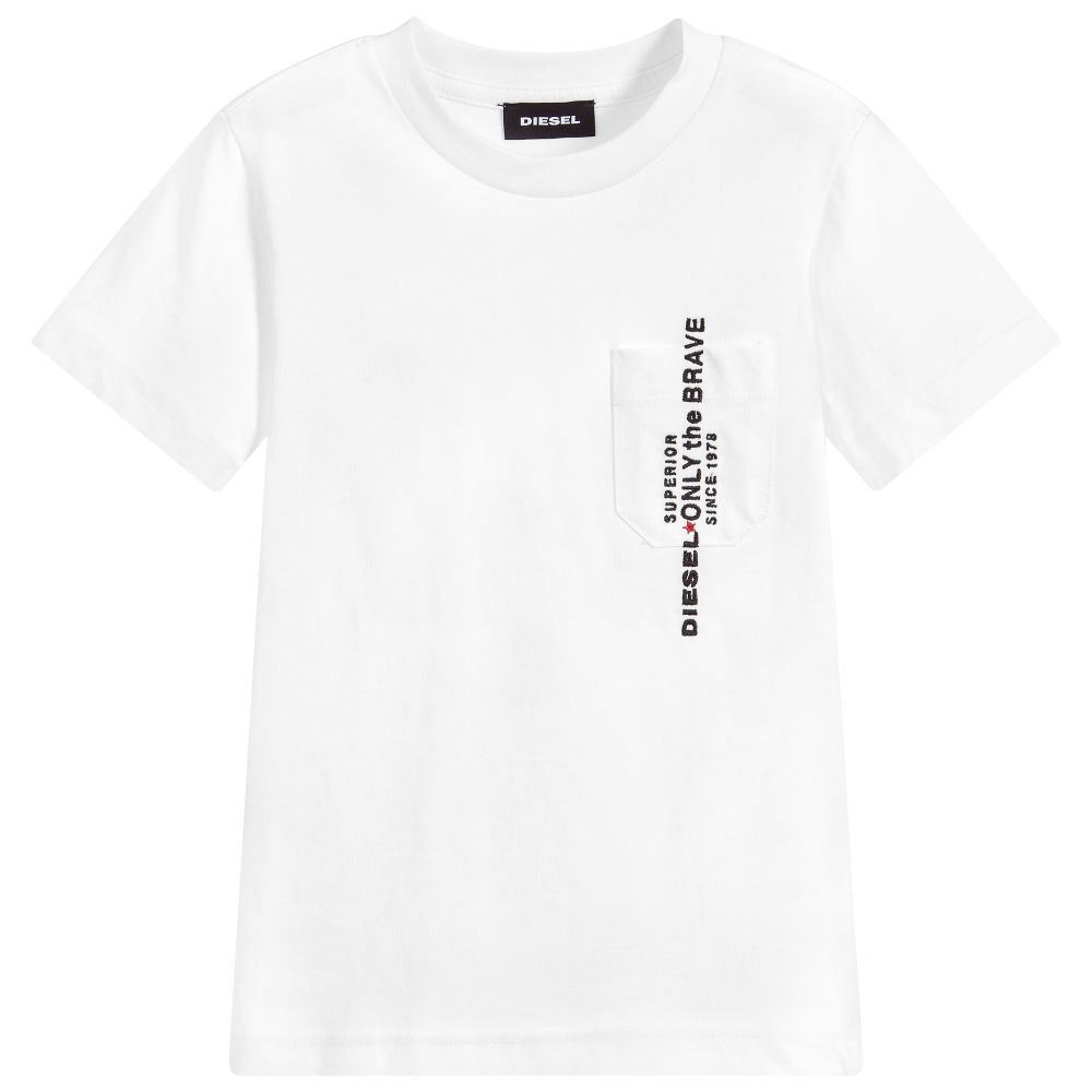 Diesel-Boys White Cotton T-Shirt | Childrensalon Outlet