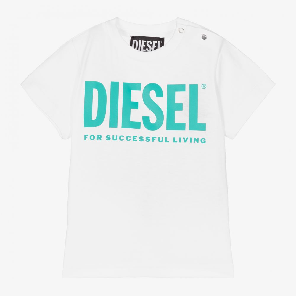 Diesel - تيشيرت قطن جيرسي لون أبيض للأولاد | Childrensalon