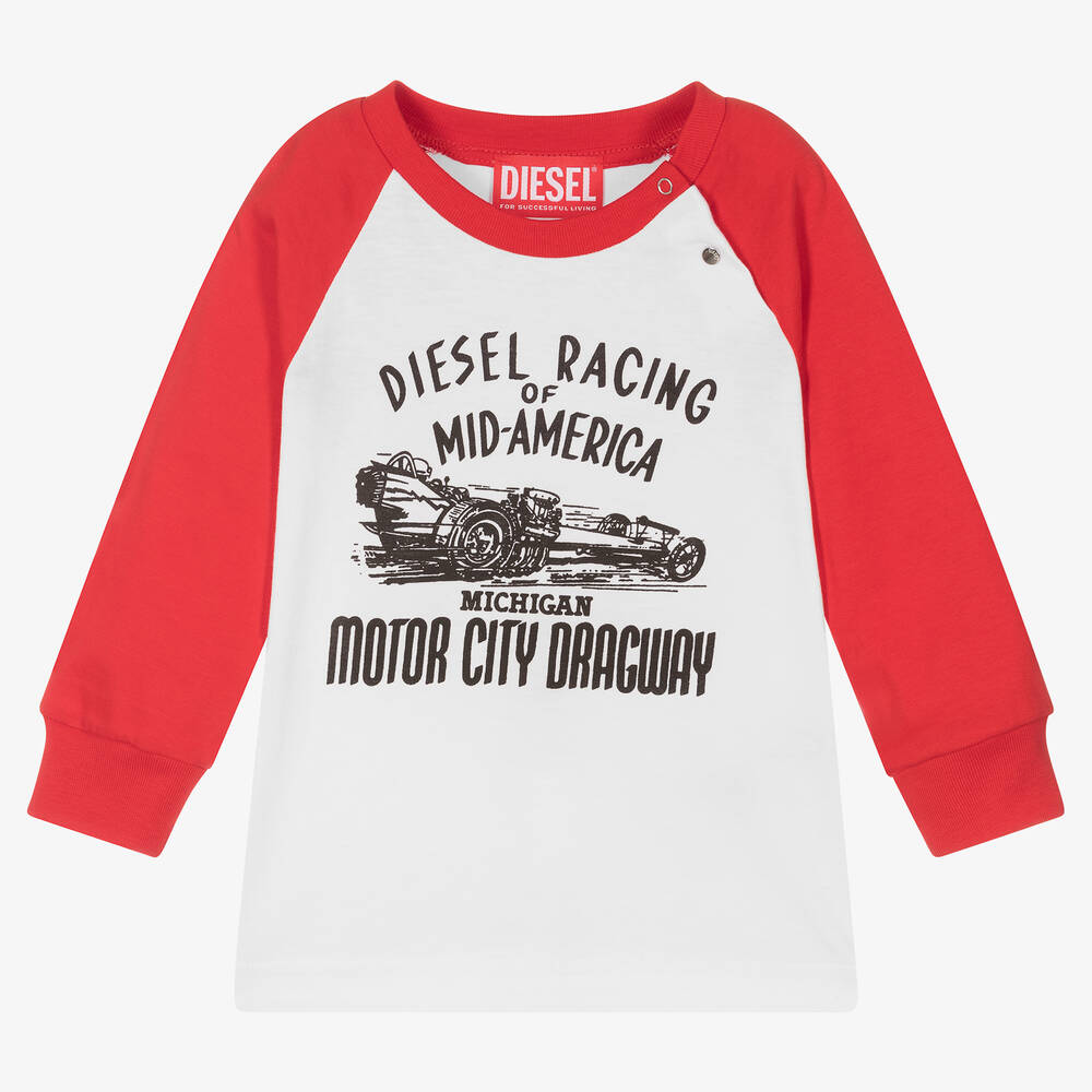 Diesel - Boys White & Red Logo Top | Childrensalon