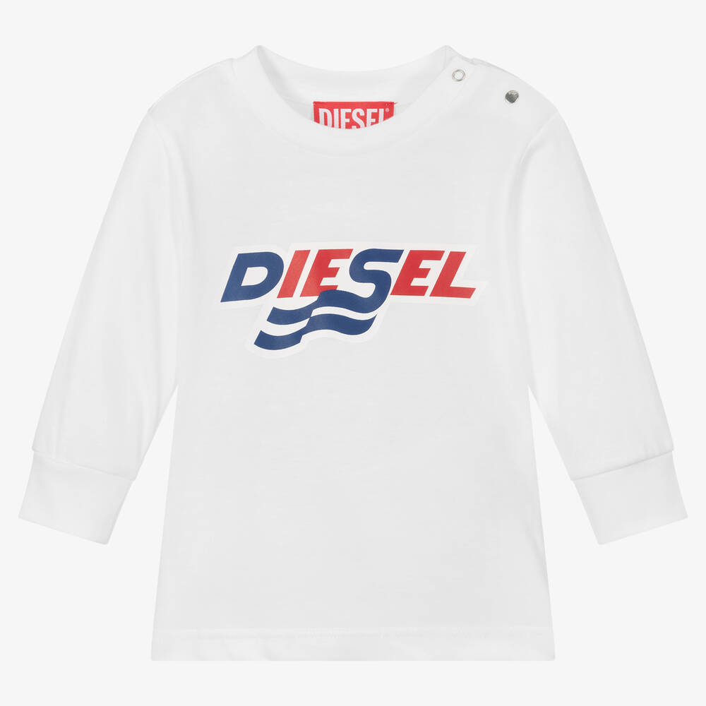 Diesel - Boys White Wave Logo Top | Childrensalon