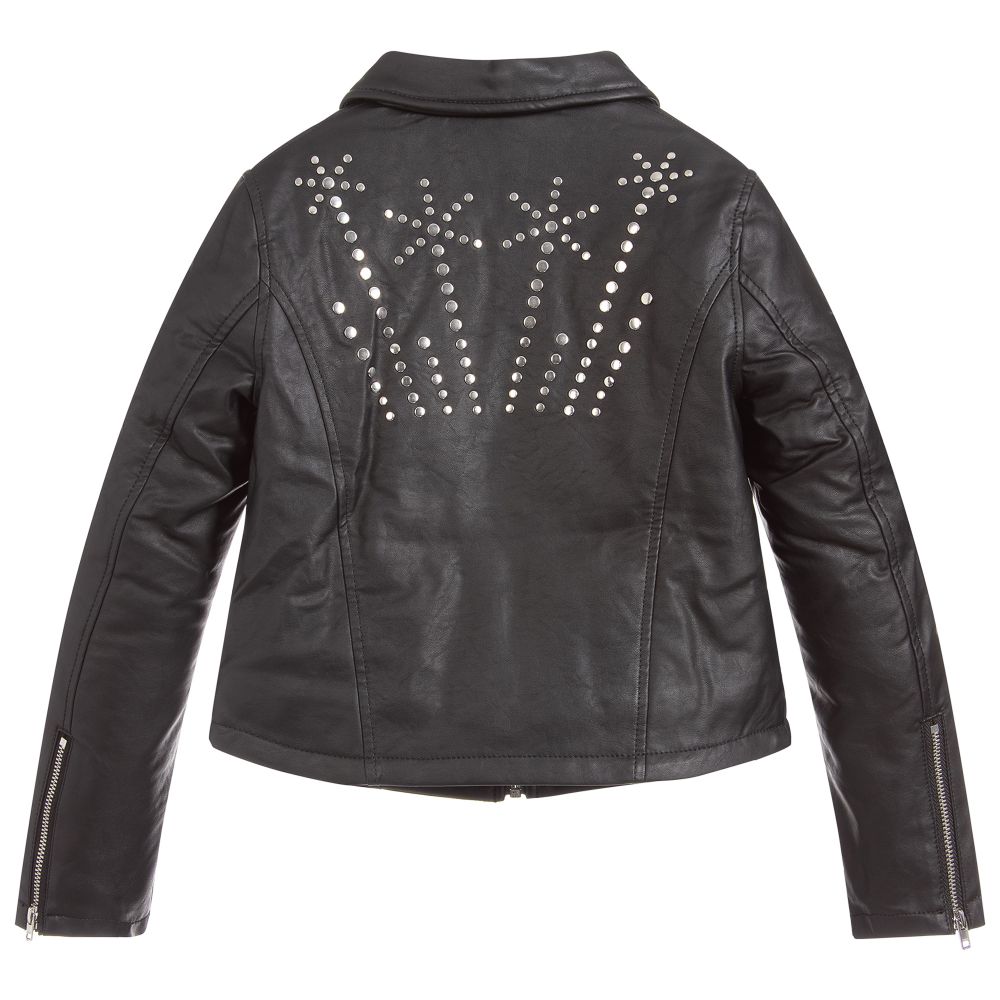 Girls black leather jacket on sale