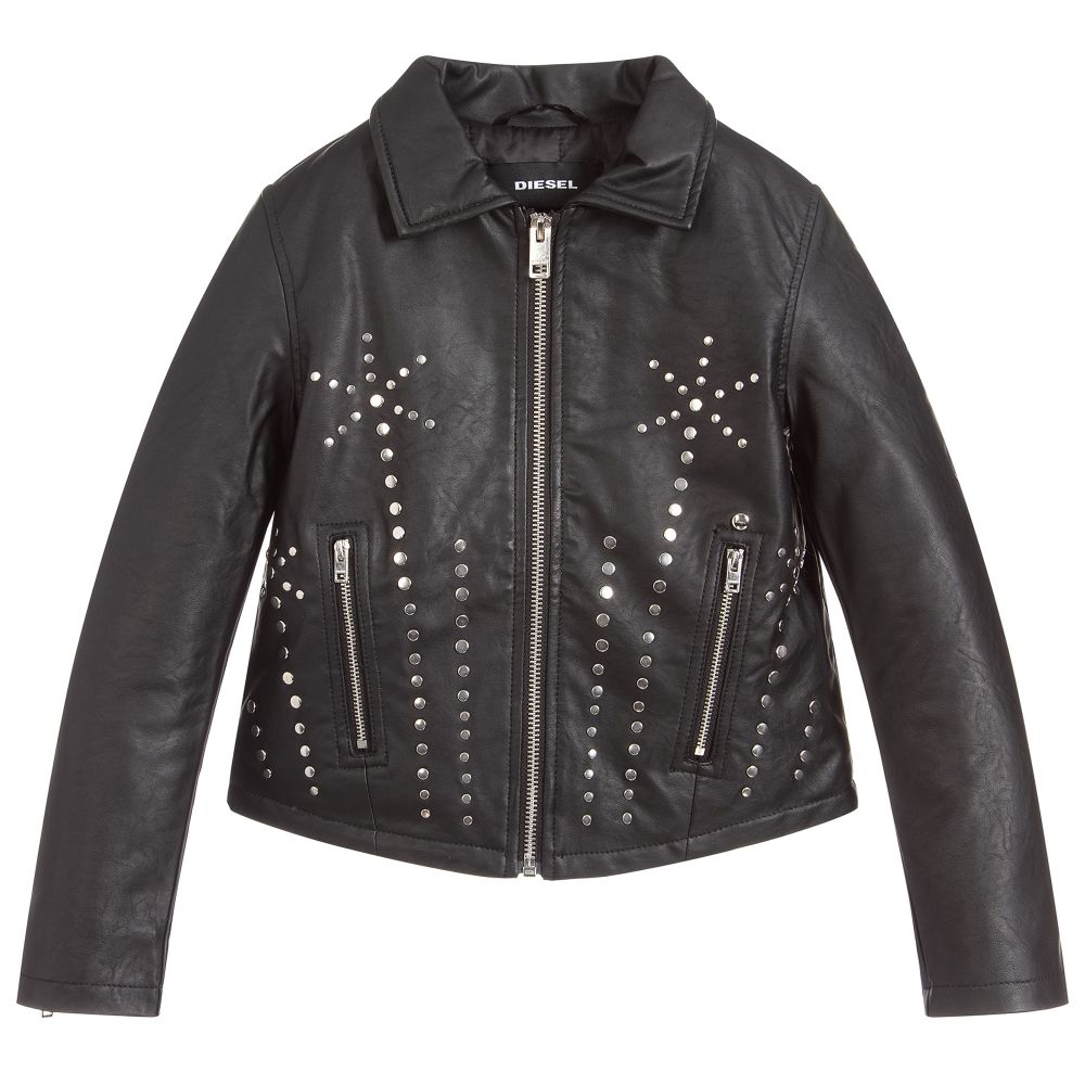 Diesel - Girls Black Biker Jacket | Childrensalon