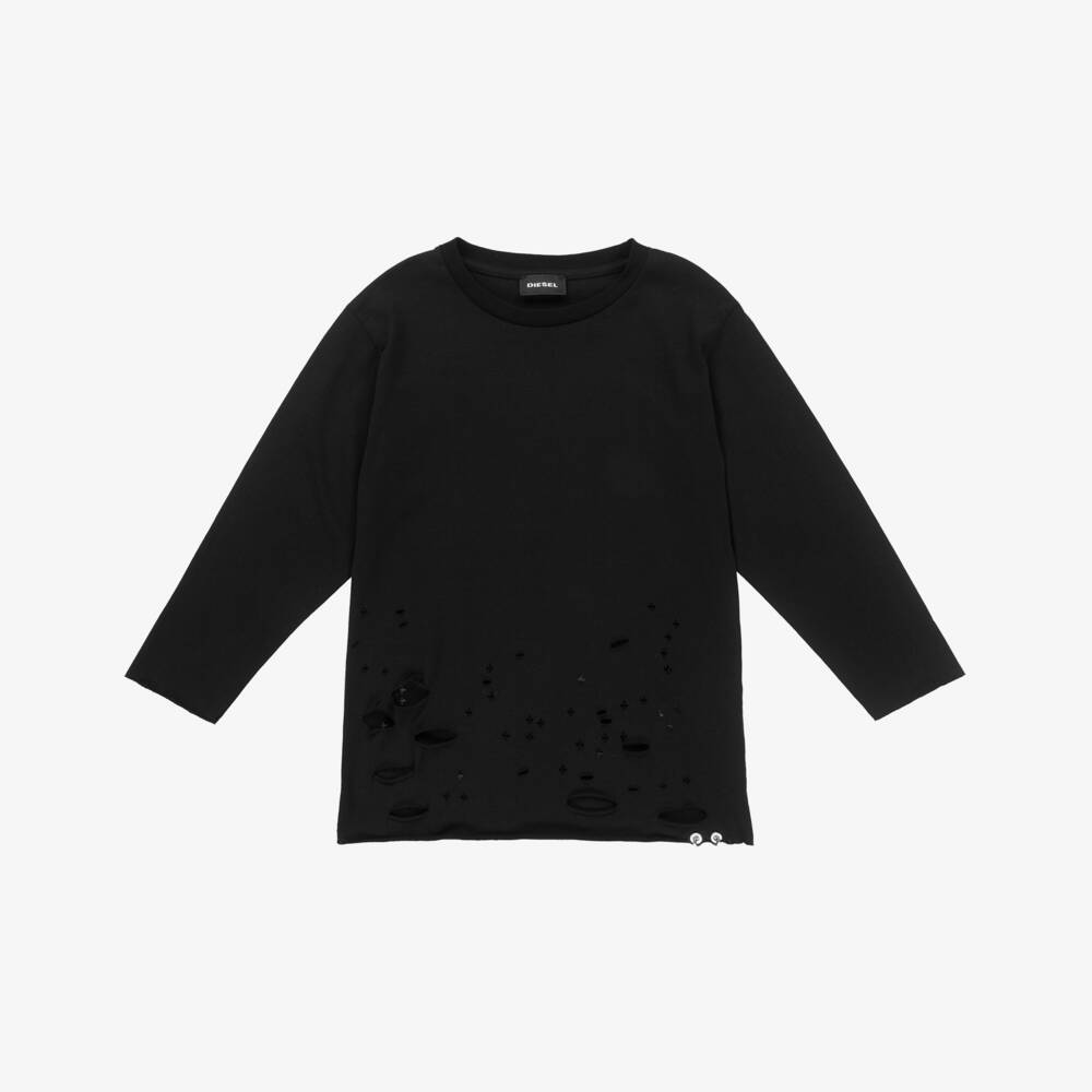 Diesel-Girls Black Cotton Jersey Top | Childrensalon Outlet