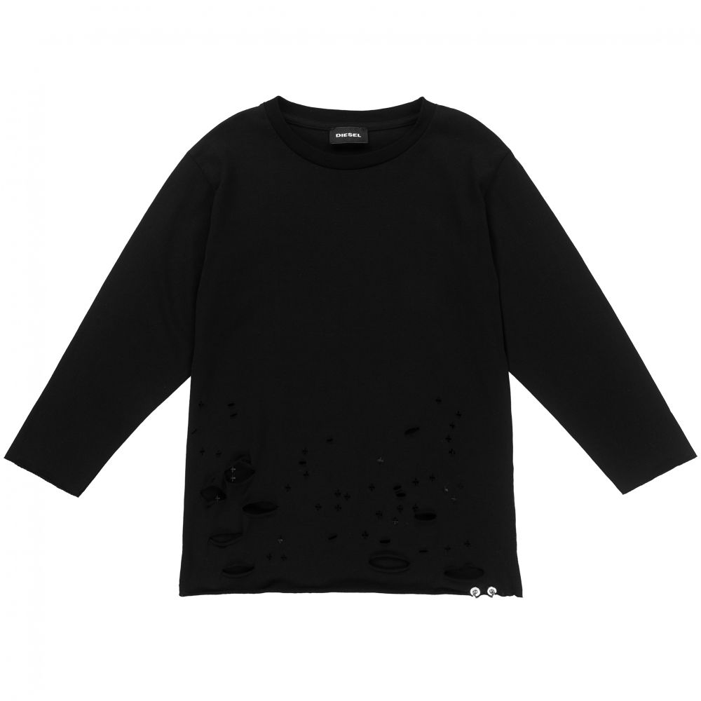 Diesel - Girls Black Cotton Jersey Top | Childrensalon